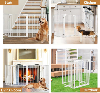 Metal Freestanding Dog Gates,Extra Wide 24", 32" Height Foldable Dog Fence for Indoor & Outdoor, Heavy Duty Freestanding Pet Barrier for Stairs, Doorways, Halls, Kitchen,Yard