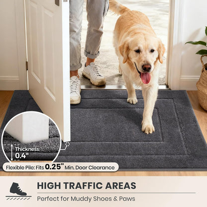 PURRUGS Dirt Trapping Door Mat 32" x 47", Non-Slip/Skid Machine Washable Entryway Rug, Dog Doormat, Super Absorbent Welcome Mat for Muddy Wet Shoes and Paws, Grayish Brown