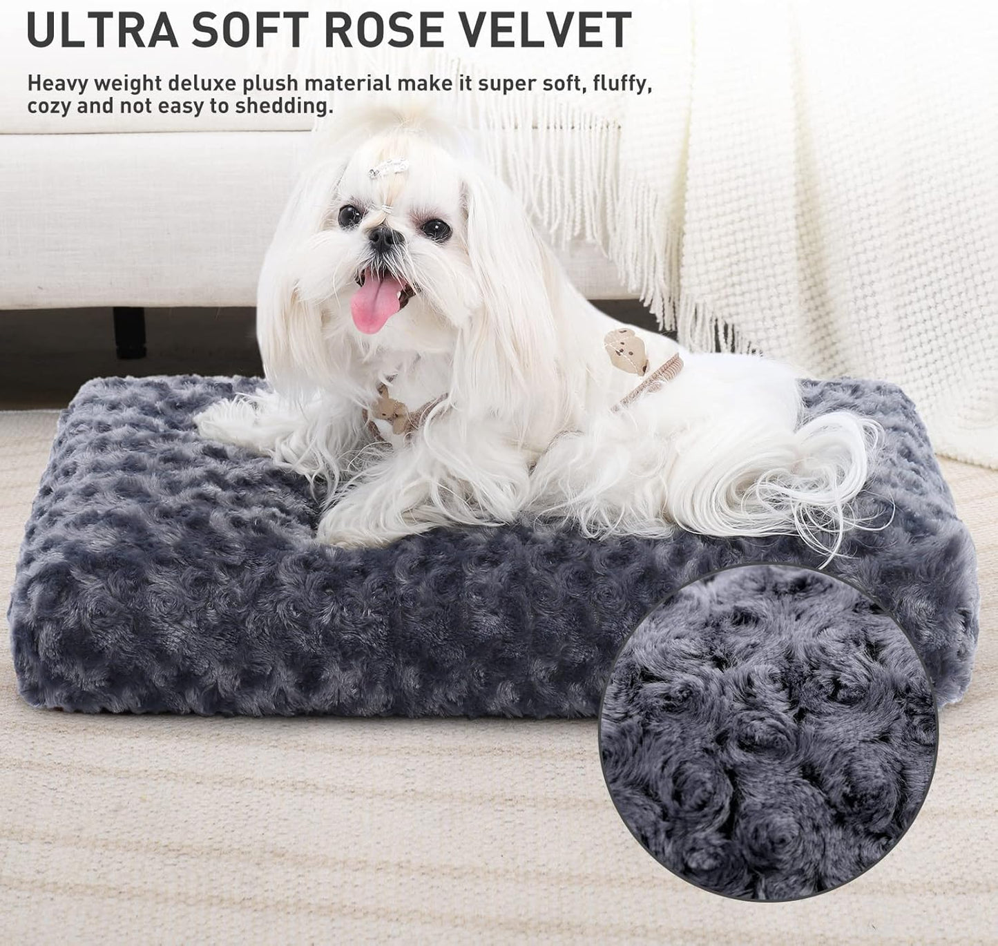 KSIIA Washable Dog Bed Deluxe Plush Dog Crate Beds Comfy Kennel Pad Anti-Slip Pet Sleeping Mat for Large, Jumbo, Medium, Small Dogs Breeds, 35" x 23", Gray