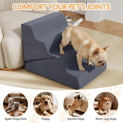 Dog Ramp for Bed, 23" H Dog Stairs for High Bed, 2 in 1 Pet Steps for Small Dogs, 5-Step Foldable Transformable Large Cats Ramp to Get on Couch, Non-Slip Balanced, Grey