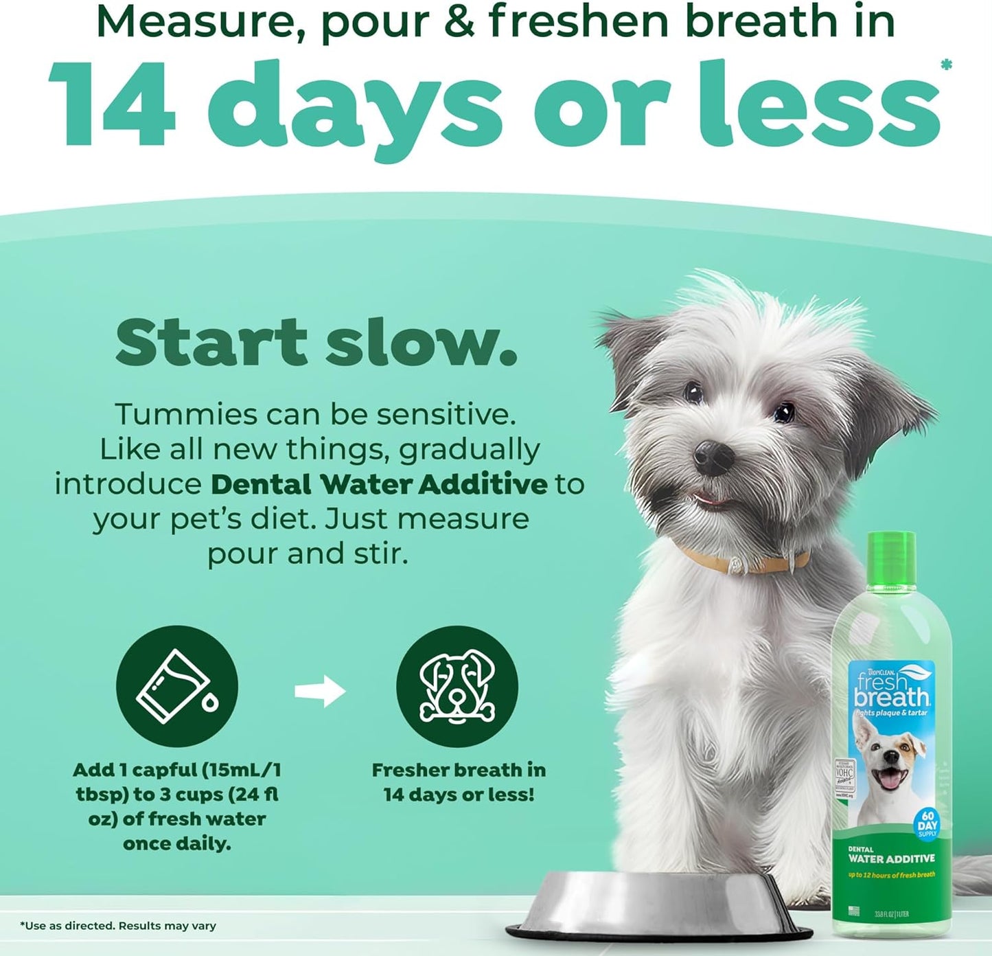 TropiClean Fresh Breath Water Additive for Dogs, Dog Breath Freshener and Teeth Cleaning Solution, No Toothpaste or Toothbrush Required, 16oz.