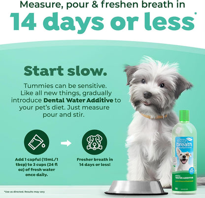 TropiClean Fresh Breath Water Additive for Dogs, Dog Breath Freshener and Teeth Cleaning Solution, No Toothpaste or Toothbrush Required, 16oz.