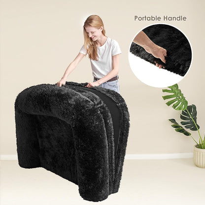 EHEYCIGA Foldable XXL Dog Bed for Large Sized Dog, 54"x38"x7.5" Faux Fur Fluffy Pet Couch Bed, Orthopedic Calming Memory Foam Big Pet Bed, Washable Pet Sofa Bed with Non-Slip Bottom, Dark Grey
