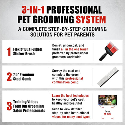 FlexIt Home - Flexible Slicker Brush for Dogs - Dog Grooming Brush for Poodles, Golden Doodles, Huskies, Retrievers, and Labradoodles - Professional 3-in-1 System & Video Trainings (Single, Soft Flex)