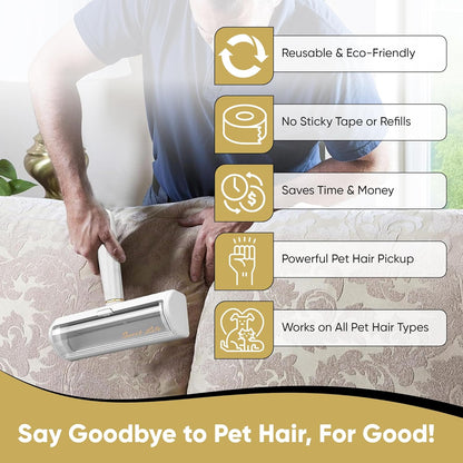 Pet Hair Remover & Reusable Lint Roller – Cat & Dog Hair Remover for Furniture, Couch, Carpet, Bedding, Clothes & Car – Portable Fur Remover Tool + Pet Hair Removal Glove Bundle