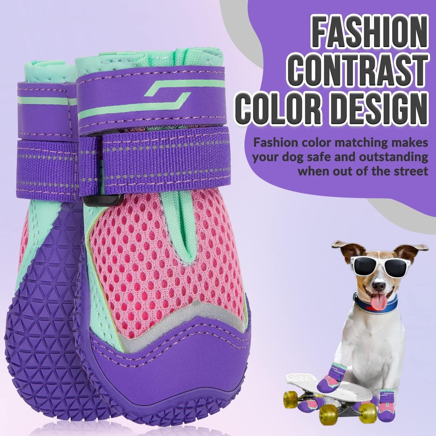 SlowTon Dog Shoes for Large Small Medium Dogs - Breathable Dog Boots for Summer Hot Pavement, Paw Protector for Outdoor Walking Winter Snow, Anti-Slip Rubber Dog Booties for Hardwood Floor (Green, 6)