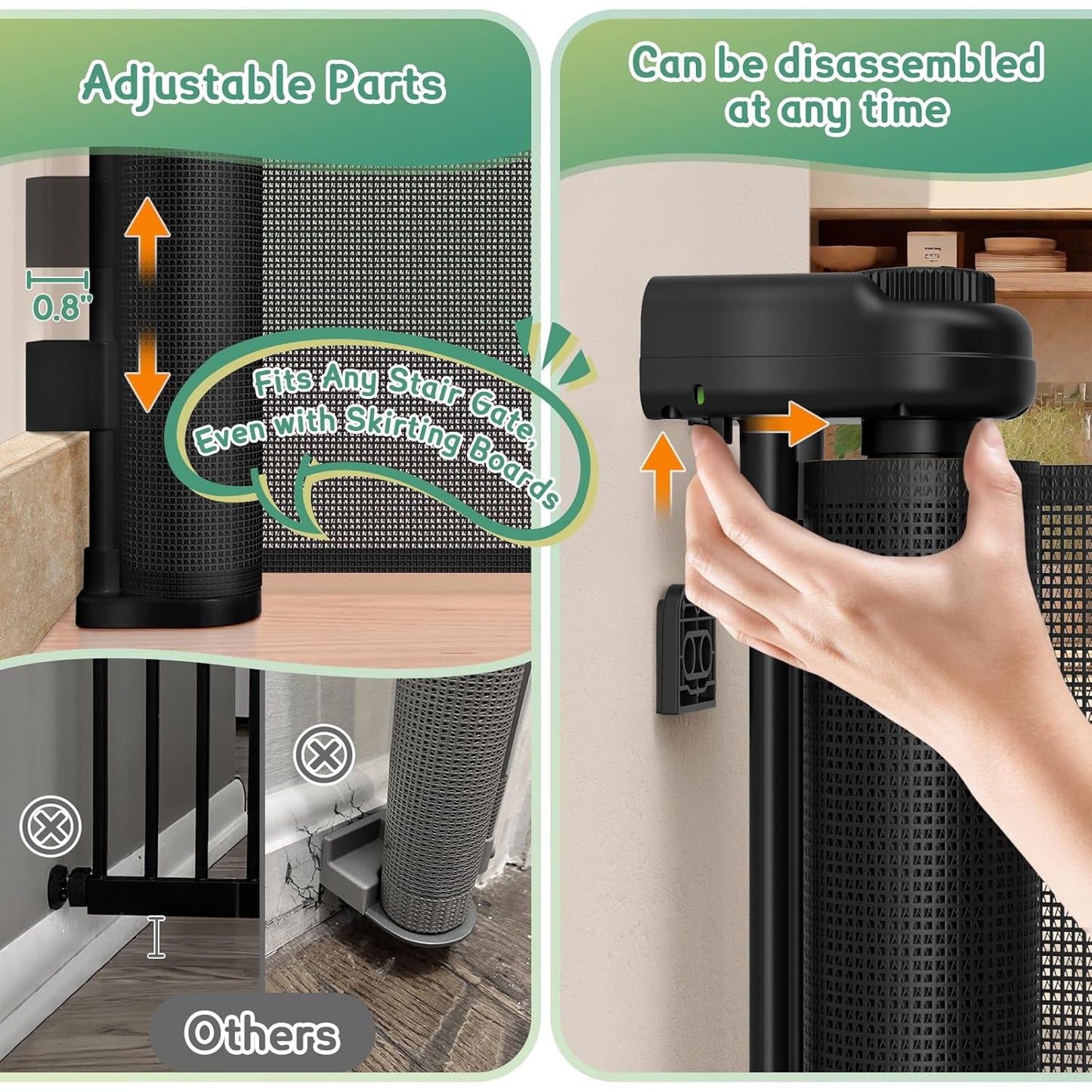 Retractable Baby Gates Extra Wide 150" × 34" Tall for Large Opening 12.5 Foot Retractable Dog Gate for Doorways, Stairs, Aisle, Indoor/Outdoor Retractable Gate for Garage, Hallways, Deck