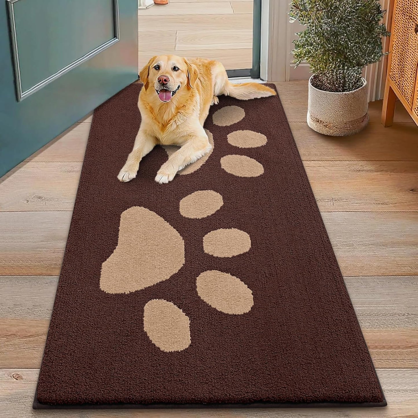 Smiry Dog Door Mat for Muddy Paws, Absorbs Moisture and Dirt, Low-Profile Entryway Mat with Non-Slip Backing, Entry Indoor Outdoor Doormat for Inside Floor (30x20 Inches, Grey, Striped)