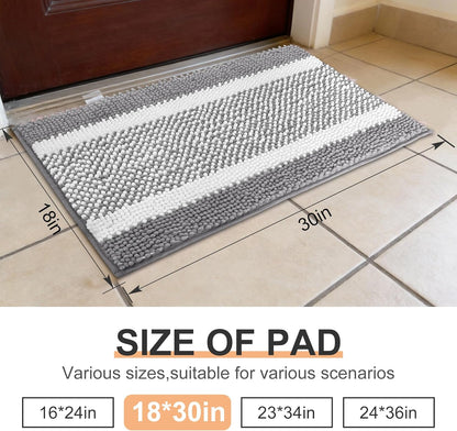 pobopobo Dog Door Mat for Muddy Paws - Absorbent & Washable Chenille Rug, Non-Slip Dirt Trapper for Indoor Outdoor Entryway, Quick Dry Pet Mat for Muddy Dogs (Striped Gray-Blue&White, 24" x 16")