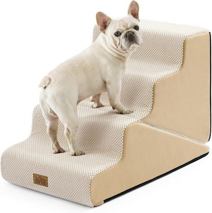 COZY KISS Dog Stairs for Small Dogs, 3-Step 2 in 1 Transformable Pet Stairs for Couch and Bed, 15.7" H Dog Steps for Old Cats, Puppy, Small Dogs (Beige, 17.7x28.3x19.7 in, 4.0)