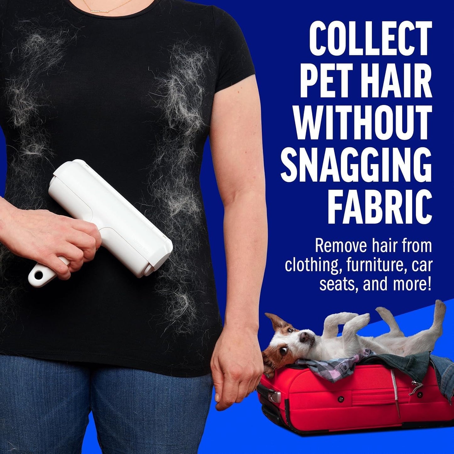 PawÉlite Roller Pet Hair Remover – Original Size Reusable Lint Roller for Cat & Dog Hair on Furniture, Couch, Carpet, Car, Rugs & Bedding – Portable, Eco-Friendly (White)