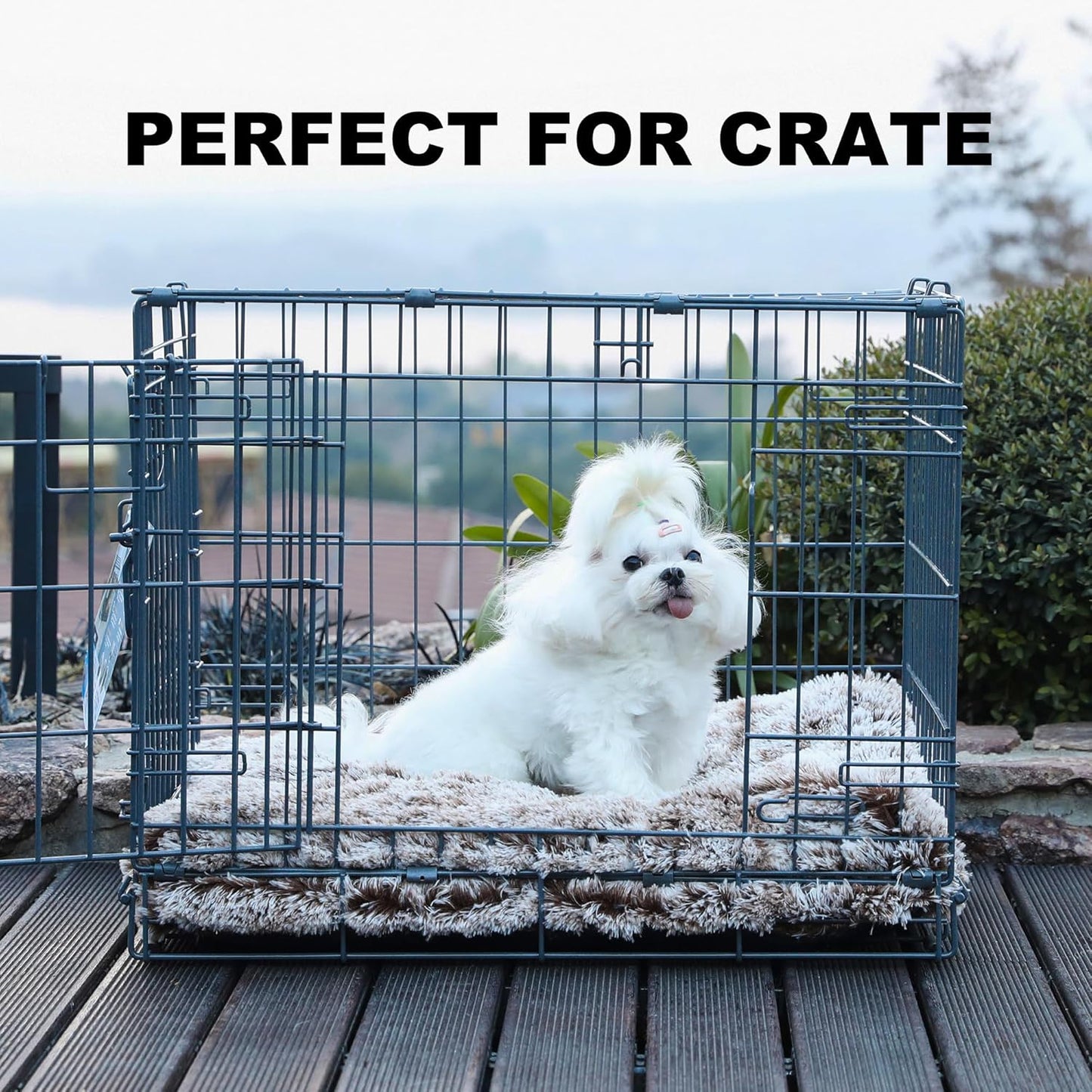 Bedfolks Waterproof Dog Crate Bed, Plush With Removable Washable Cover, Faux Fur Crate Pad for Medium Dogs, Fluffy Kennel 29"x21", Dark Grey