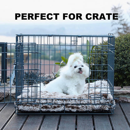 Bedfolks Waterproof Dog Crate Bed, Plush With Removable Washable Cover, Faux Fur Crate Pad for Medium Dogs, Fluffy Kennel 29"x21", Dark Grey