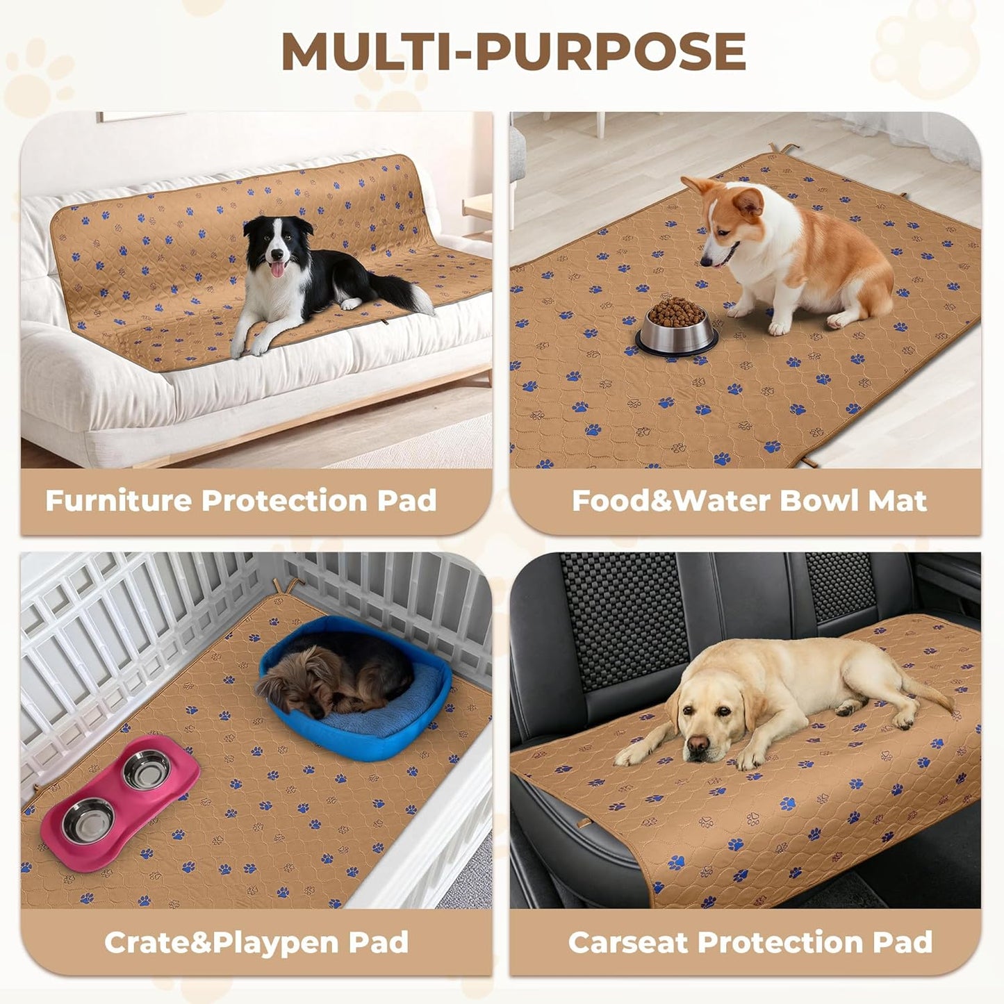 Fostanfly Washable Pee Pads for Dogs, 2 Pack Large 36"x41" Ultra-Absorbent and Leak-Proof Non-Slip Reusable Potty Training Pads for Dogs, Cats, Puppy, Potty Training of Add 8 Lanyards