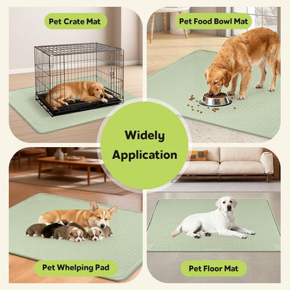 Silicone Dog Crate Mat, 50"x35" Under Dog Crate Kennel Pad with Raised Edge, Washable Dogs Bed Mat, Waterproof, Leakproof, Protect Floors (Green)