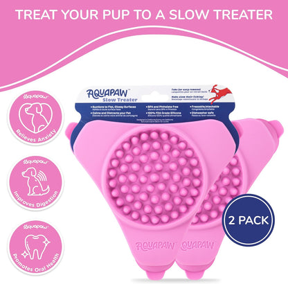 Aquapaw Lick Mat for Dogs 2-Pack, Suction Cup Dog Slow Feeder Pad & Licking Mat for Peanut Butter Treats – Calming Dog Bathing Aid, Stress Relief & Mental Stimulation for All Breeds - Pink