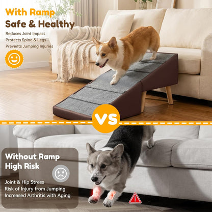 Dog Ramp for Small Dogs, 15.7" H 3-in-1 18.5" Extra Wide Foldable Ottoman & Hidden Storage Design Dog Stairs for Couch Sofa, Non-Slip Pet Steps for Puppy Senior Injured Dogs (White)