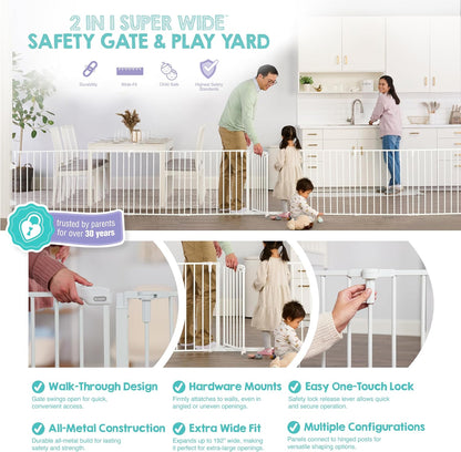 Regalo Safety 28"-76” Super Wide Configurable Baby Gate for Doorways & Open Spaces, 3-Panel Wall Mounted Safety Gate with Door for Babies, Toddlers & Pets, Includes Wall Mount Hardware