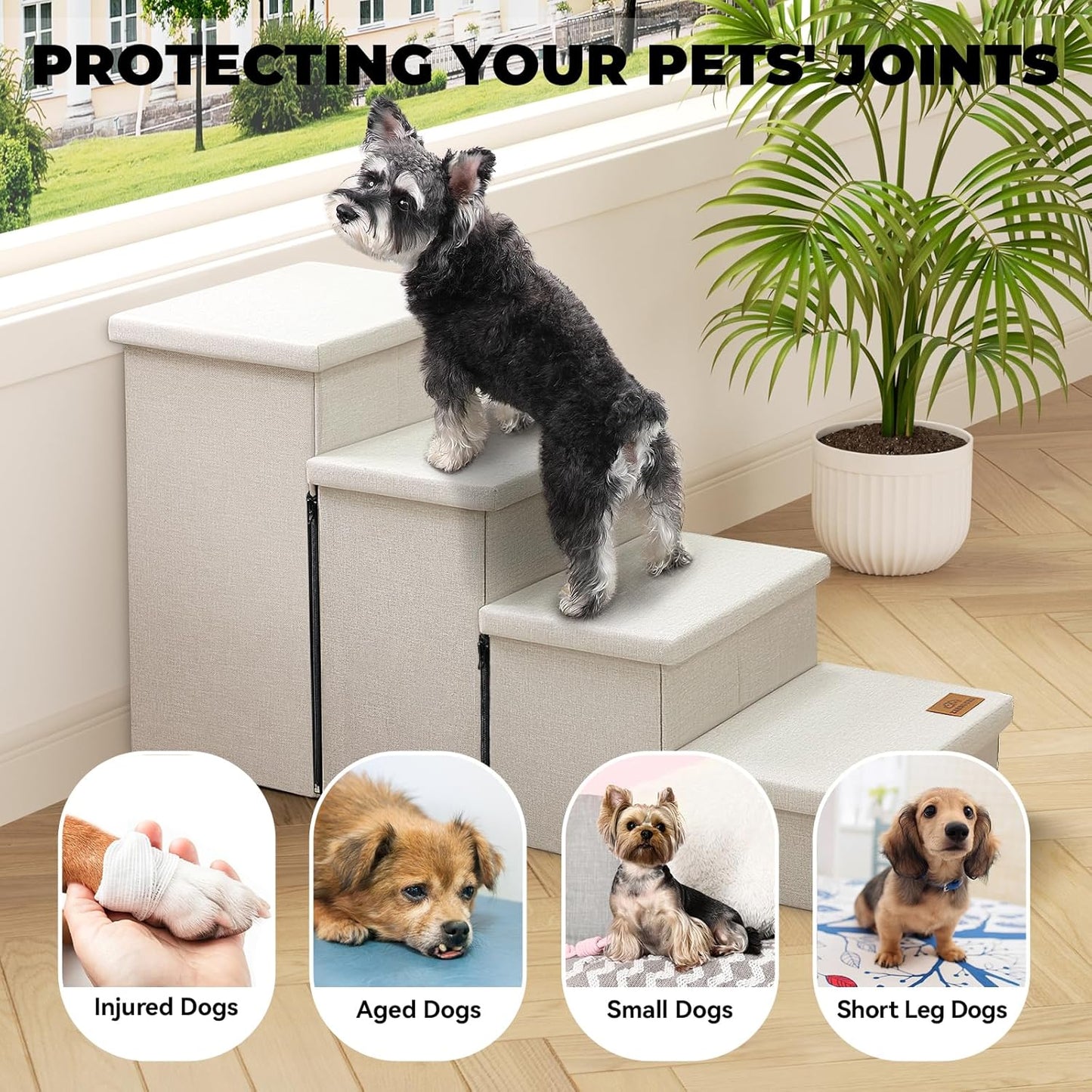 Zerbuger Wider Dog Ramp for High Bed with Storage 18" H, Foldable Dog Stairs for Small Medium Large Older Senior Animal, Sturdy Dog Step for Climbing Bed or Couch, Arthritis-Friendly (Gray, No Condo)