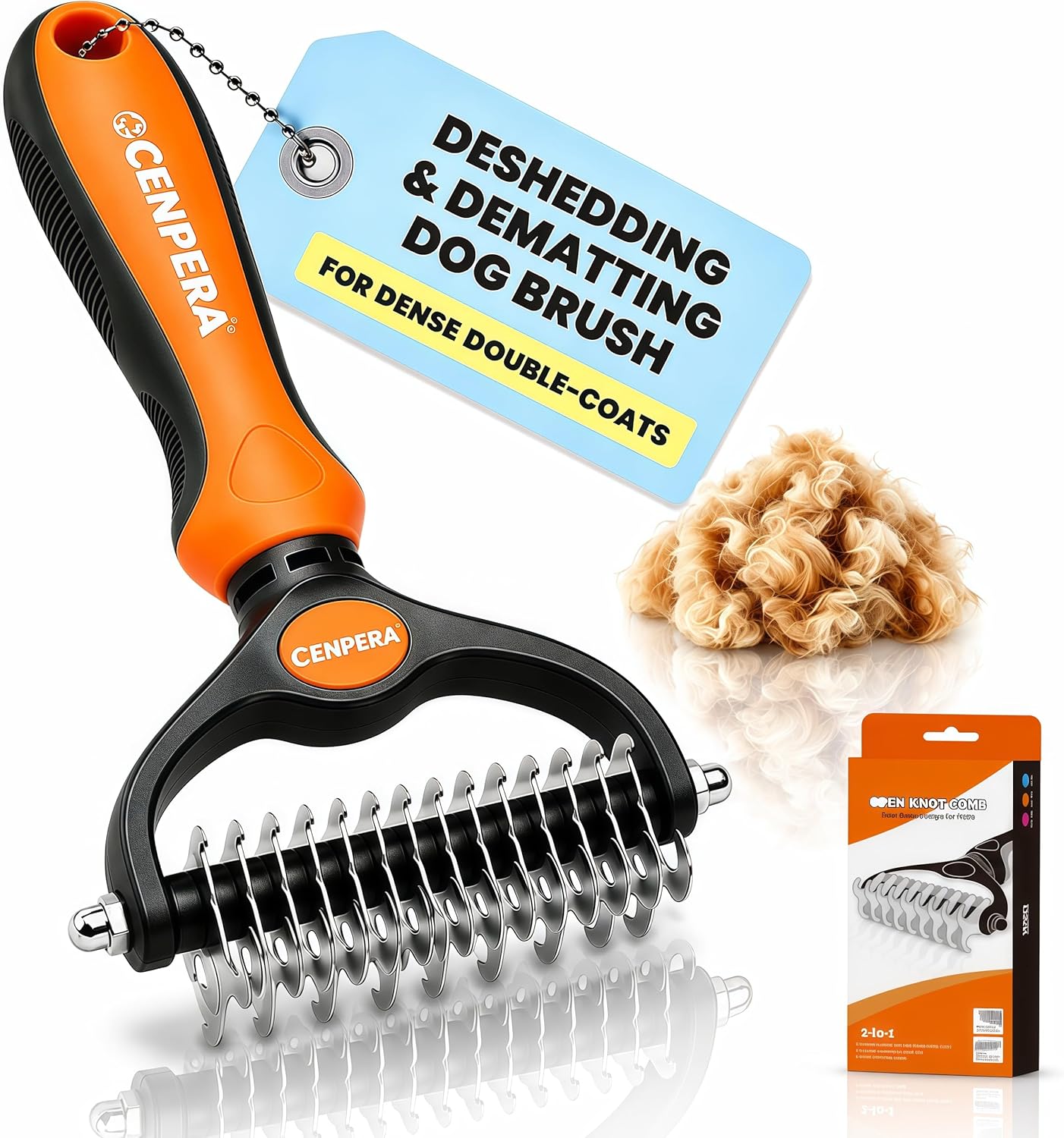 2026 New Double-Sided Deshedding Dematting Tool, Undercoat Rake for Dogs & Cats, Extra-Wide Dog Grooming Brush & Deshedder Comb for Long Hair (Blue)