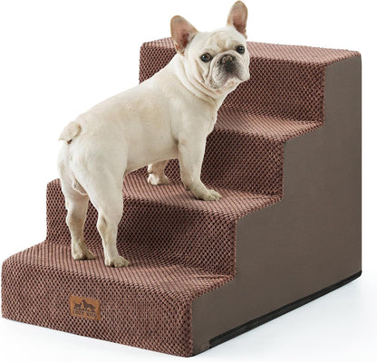 COZY KISS Dog Stairs for Small Dogs, 4 Tier Wider Pet Stairs for Couch and Beds, 17.7" H Non-Slip Dog Steps for Old Cats, Puppy, Small Medium Dogs, 17.7x23.6x17.7 inch, Beige
