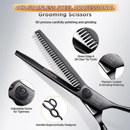 Gimars Titanium Coated Professional 6 in 1 4CR Stainless Steel Dog Grooming Scissors with Safety Round Tip, Heavy Duty Pet Grooming Scissor for Dogs, Cats and Other Animals