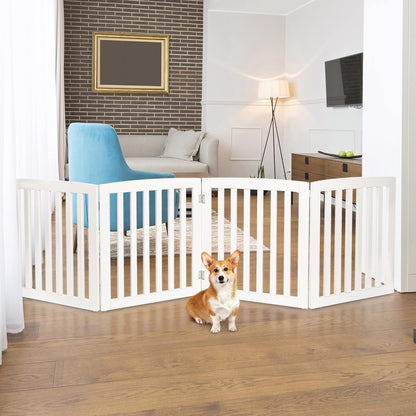 ZENY Freestanding Pet Gate for Dogs - 4 Panels Indoor Foldable Dog Fence for Stairs, Hallways, or Doorways - 82x24-Inch Freestanding Dog Gates, Brown
