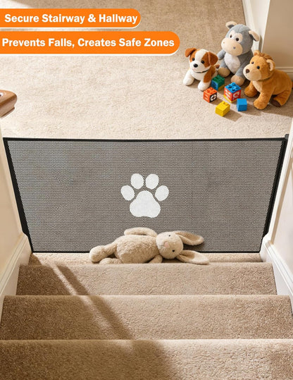 Retractable Mesh Pet Gate, Extra Tall 31'' Adjustable Width Up to 51/43 Inches for Doorways Stairs Hallways, Indoor Outdoor Dog Safety Barrier Net Panel (51'' Width)