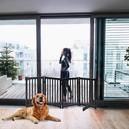 LZRS 2-Panel Wooden Free Standing Foldable Dog Gate Indoor – Solid Hardwood 24" High, Step-Over Safety Pet Gate for Doorways, Stairs & Small Spaces - Indoor Use, White