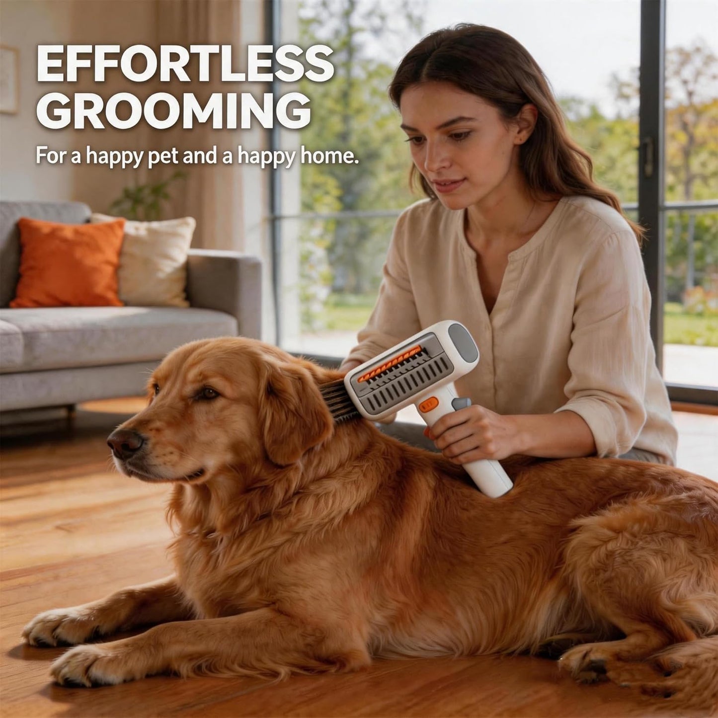 2-in-1 Pet Self Detangling Grooming Comb, Dematting Comb for Dogs and Cats, Professional Undercoat Rake for Long Hair Cat Brush, Dog Detangler Brush to Remove Mats and Tangles