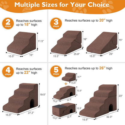 Dog Stairs for Bed 23’’ H, 5-Step Dog Steps for High Bed, Foldable Pet Stairs for Small Dogs and Cats to Get on Beds, Couch, Non-Slip Balanced Pet Steps and Ramp with Waterproof Cover, Grey
