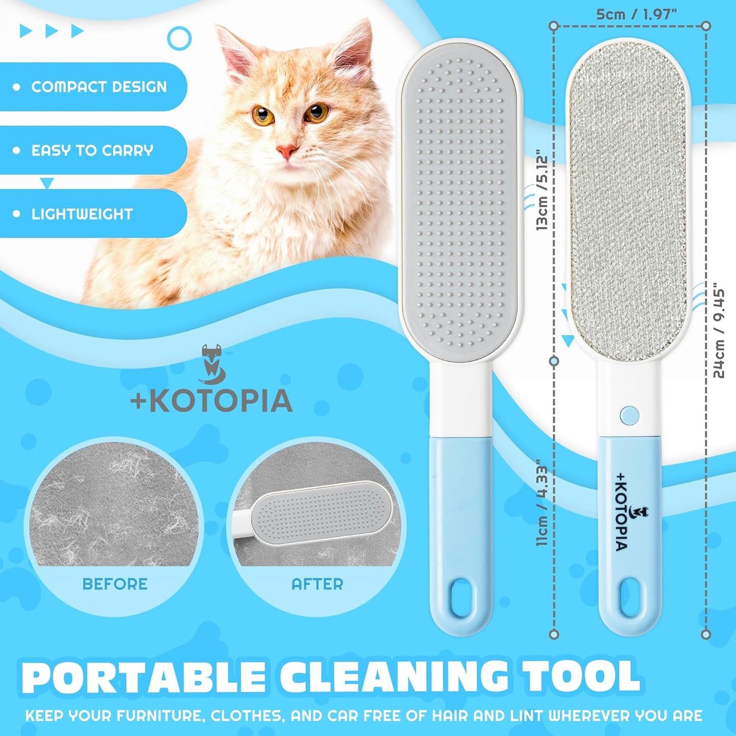 4-in-1 Pet Hair and Lint Remover Brush – Reusable Fabric and Clothing Cleaner for Pet Hair, Lint and Fur – Handheld Multi-Surface Tool for Clothes, Upholstery, Sofa and Travel Use (Sky Blue)