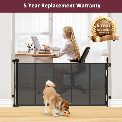 26 Inch Tall Step Over Retractable Dog Gate with Reinforced Bars 55" Wide Small Puppy Gates for The House Short Retractable Baby Gates for Doorway Mesh Dog Gate Indoor Doggie Gate Retractable Pet Gate
