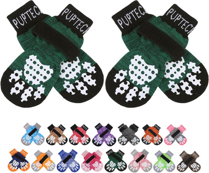PUPTECK Anti-Slip Dog Socks with Double Sides Grips for Small Medium Large Dogs Hardwood Floors Prevents Licking, Dog Shoes for Hot Pavement Traction Control Paw Protector for Senior Dogs, Grey L