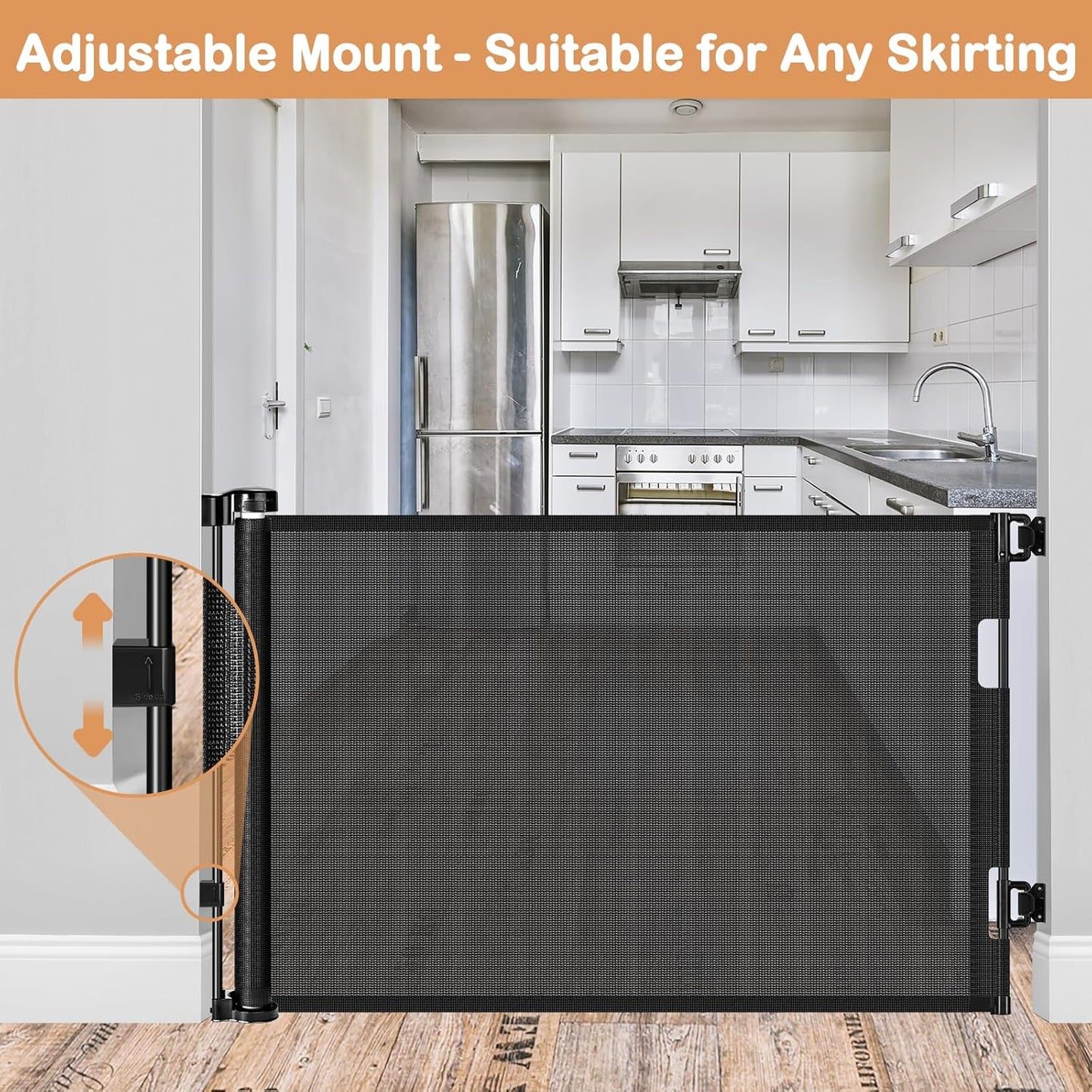 Retractable Dog Gate for The House 33" Tall X 55" Wide Mesh Baby Gate Retractable Baby Gates for Doorways Scratch-Resistant Outdoor Dog Gates Indoor Prevent Kids or Pets from Crawling Under, Gray