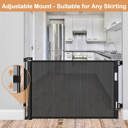 Retractable Dog Gate for The House 33" Tall X 55" Wide Mesh Baby Gate Retractable Baby Gates for Doorways Scratch-Resistant Outdoor Dog Gates Indoor Prevent Kids or Pets from Crawling Under, Gray