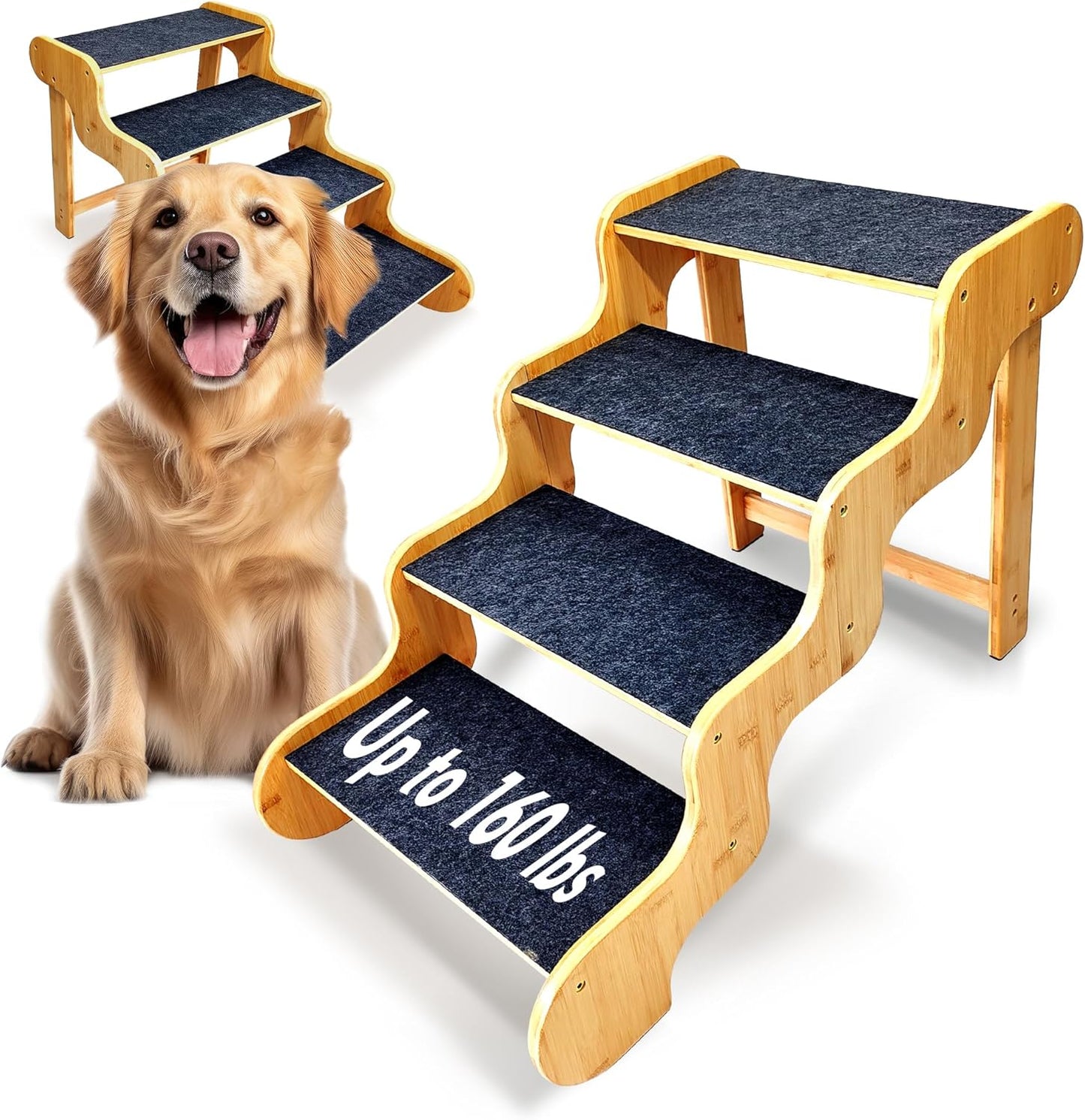Dog Stairs for Small Dogs,3-Step Bamboo Wooden Dog/Pet/Cat Steps Ramp for Couch Sofa,Bed and Car, Can Support Weighing Up to 160 LB,
