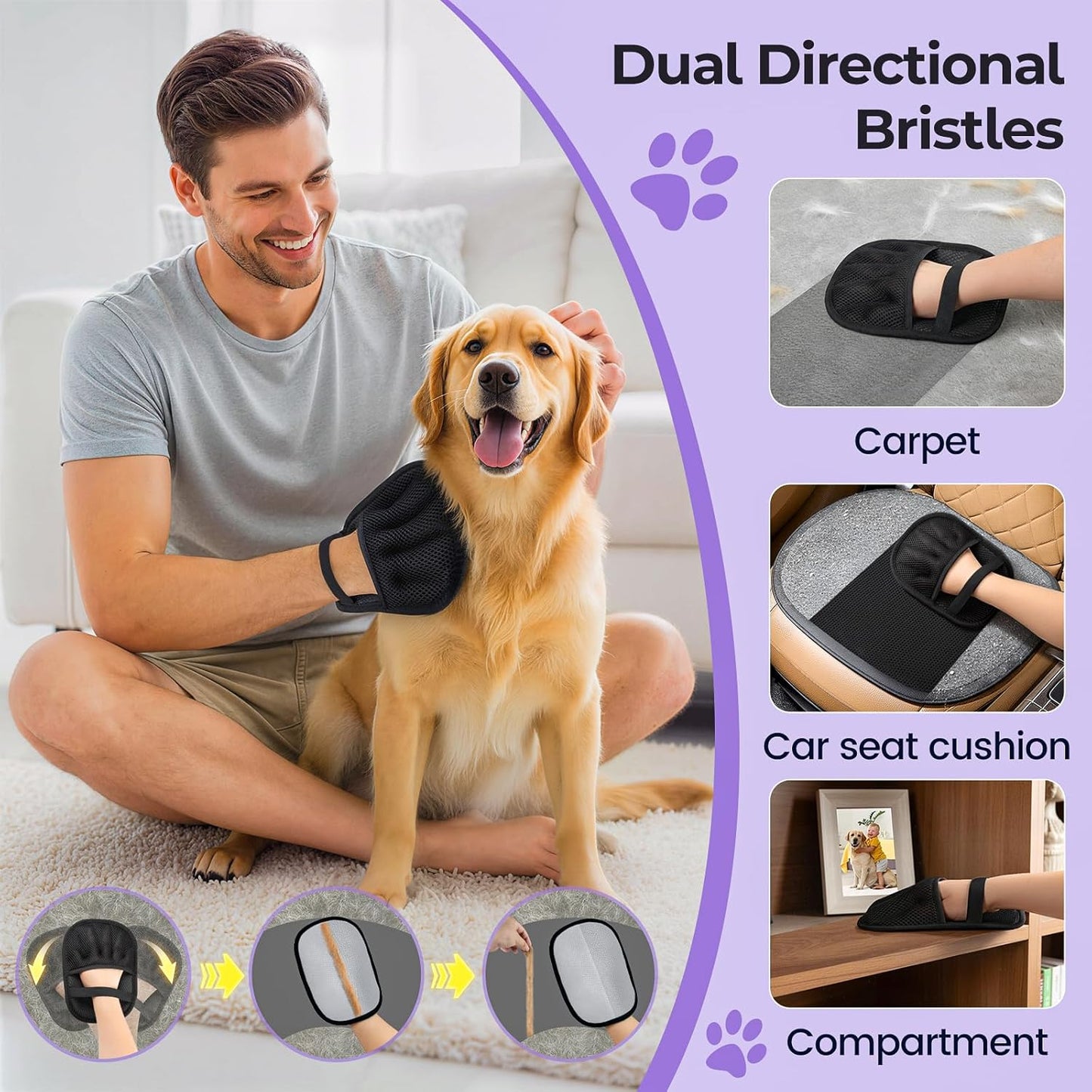Pet Hair Removal Glove for Dogs and Cats, Five-Finger Magic Brush for Laundry, Couch, Carpet, Clothes, Car Seat
