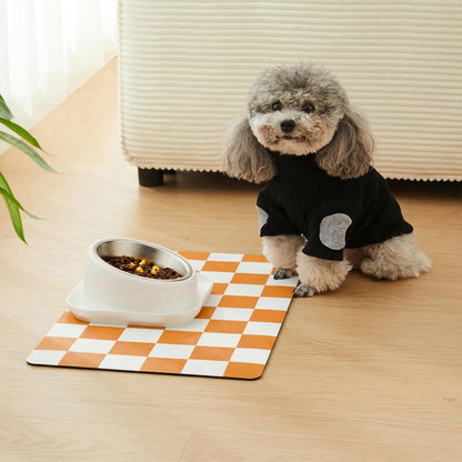 Checkered Dog Feeding Mat, Absorbent Mats for Dog Food and Water Bowl, Dispenser, Retro Aesthetic Khaki Beige Checkerboard Pet Placemat for Dogs, Cats, Puppy Accessories, 12" X 19”