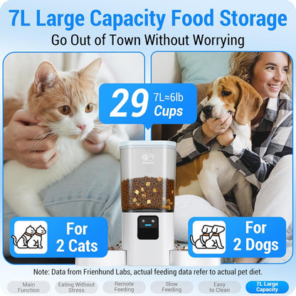 Frienhund Automatic Cat Feeder with 2K Camera: 5G WiFi Automatic Dog Feeder with Night Vision,Cat Food Dispenser with 7L Large Food Storage Container for Multiple Pet,Detachable for Easy Clean -29 Cup