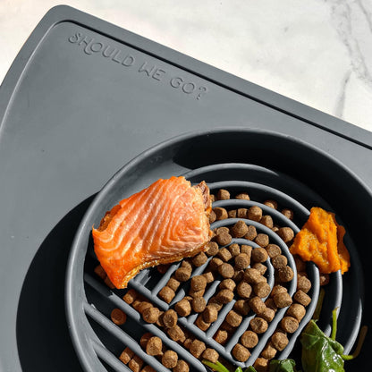 Should We Go? Slow Feeder for Dogs & Puppies, The Slowdown Bowl Silicone Slow Eating, Modern Lick Mat Design, Reduces Gulping, Fits 2 Cups, 7.5” Across x 1.5” Tall, Mealtime Challenge, Medium-Blush