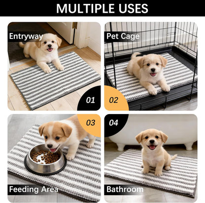Dog Door Mat for Muddy Paws - Absorbent Quick-Dry Non-Slip Washable Chenille Pet Rug, Indoor Entryway Mat for Front Door & Crate (Brown, 24" L*16" W)