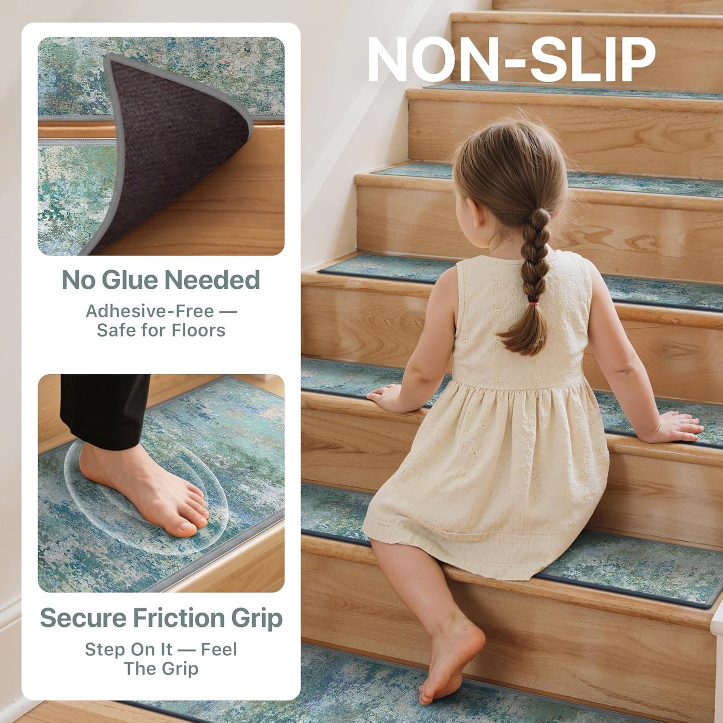 sarben Non Slip Stair Treads for Wooden Steps 15PCS - 8"x30" Indoor Safety Carpet, Edging Mats with TPE Adhesive Backing, Pet and Elderly Friendly Stair Rugs (Taupe) - Colors B
