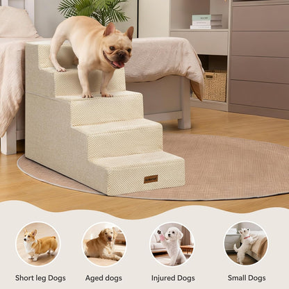 Aodisman Dog Steps for Bed and Couch, 4-Step Pet Stairs for Small Dogs, Indoor Non-Slip Dog Stairs for Old Cats, Puppy, Small Medium Dogs,18.5" H,Grey
