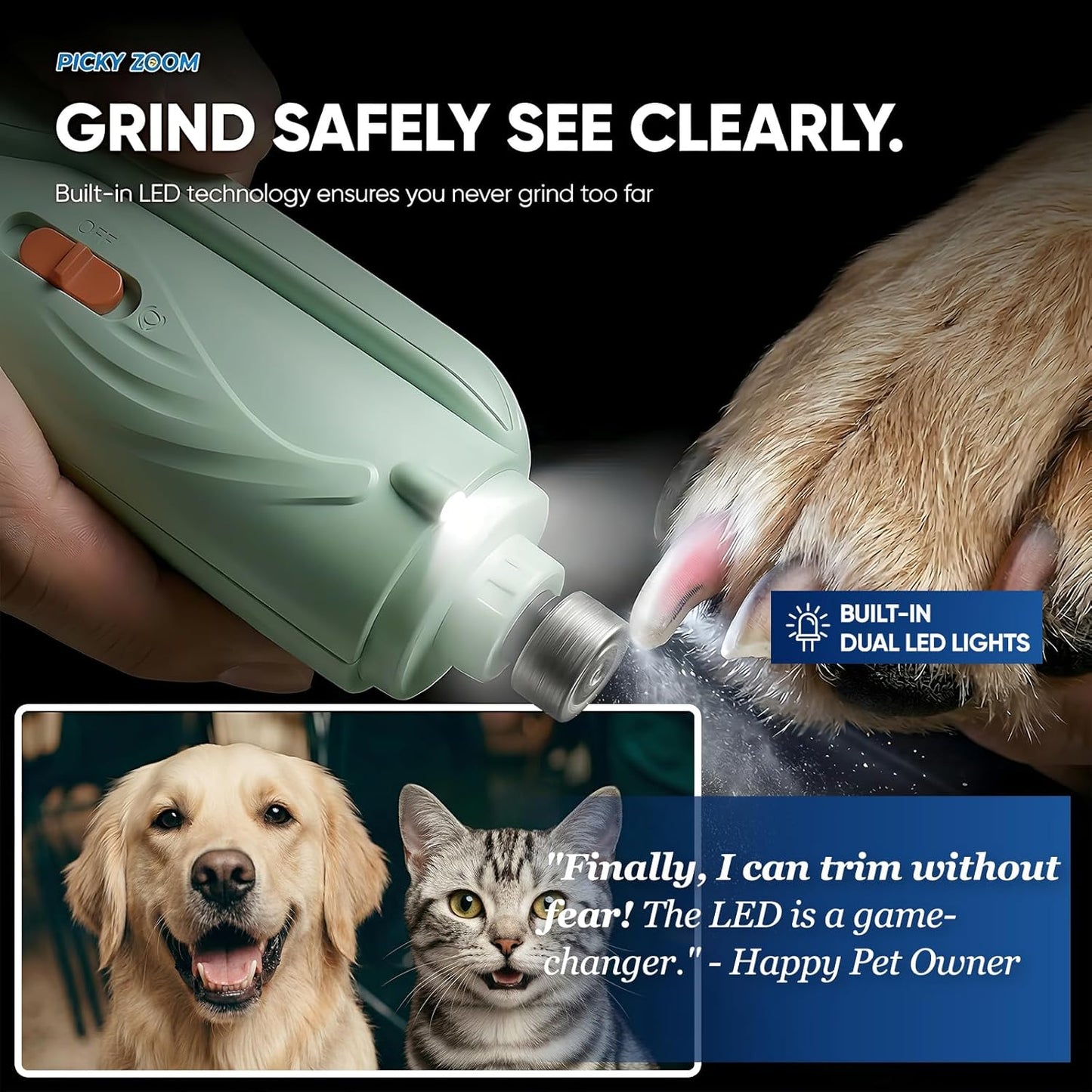 2-in-1 Dog & Cat Nail Clippers and Grinder with Light – Upgraded Safety Guard to Avoid Overcutting, Sharp Blade, Painless Quiet Pet Nail Claw Trimmers, Professional Grooming Tool for Large Small Pets