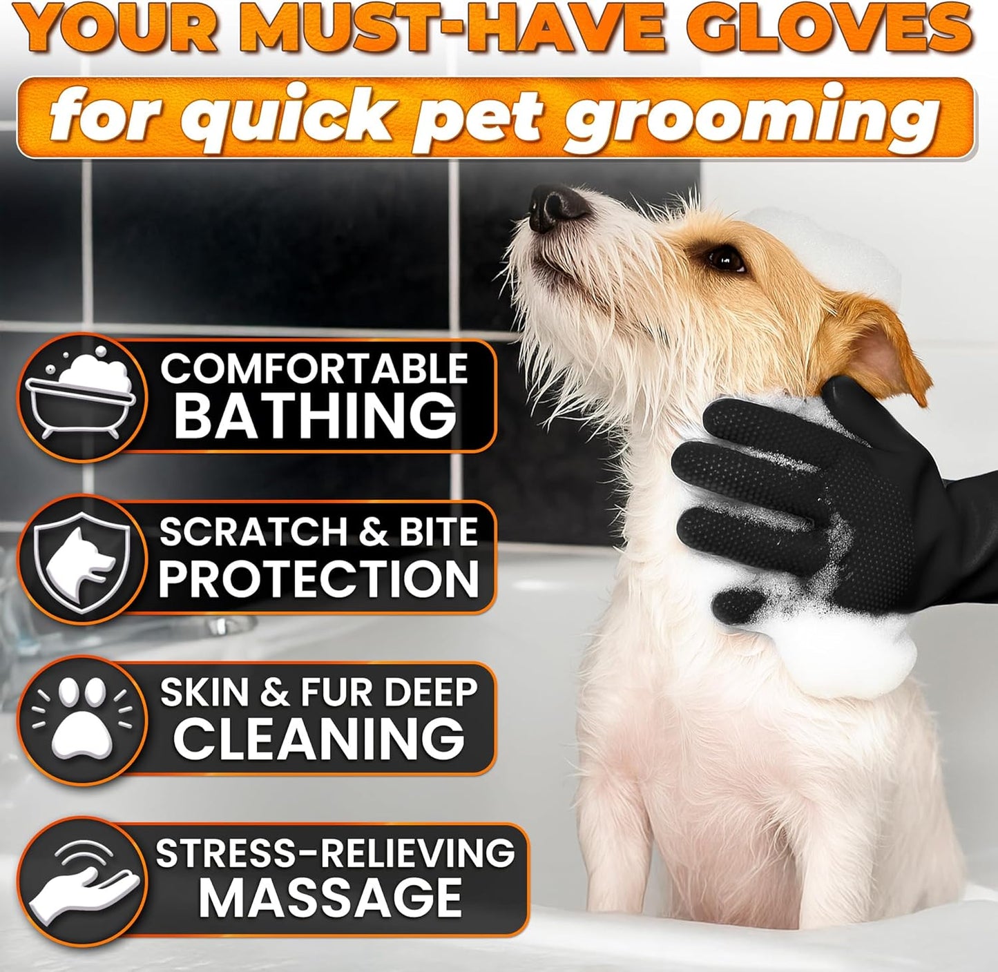 Cat and Dog Shampoo Gloves with 3000 Soft Bristles – 2-in-1 Dog Bath Gloves 11.6", Durable Silicone, Saves Shampoo | Massage, Grooming & Clean Wet or Dry – Made for Every Breed and Coat Style (Blue)