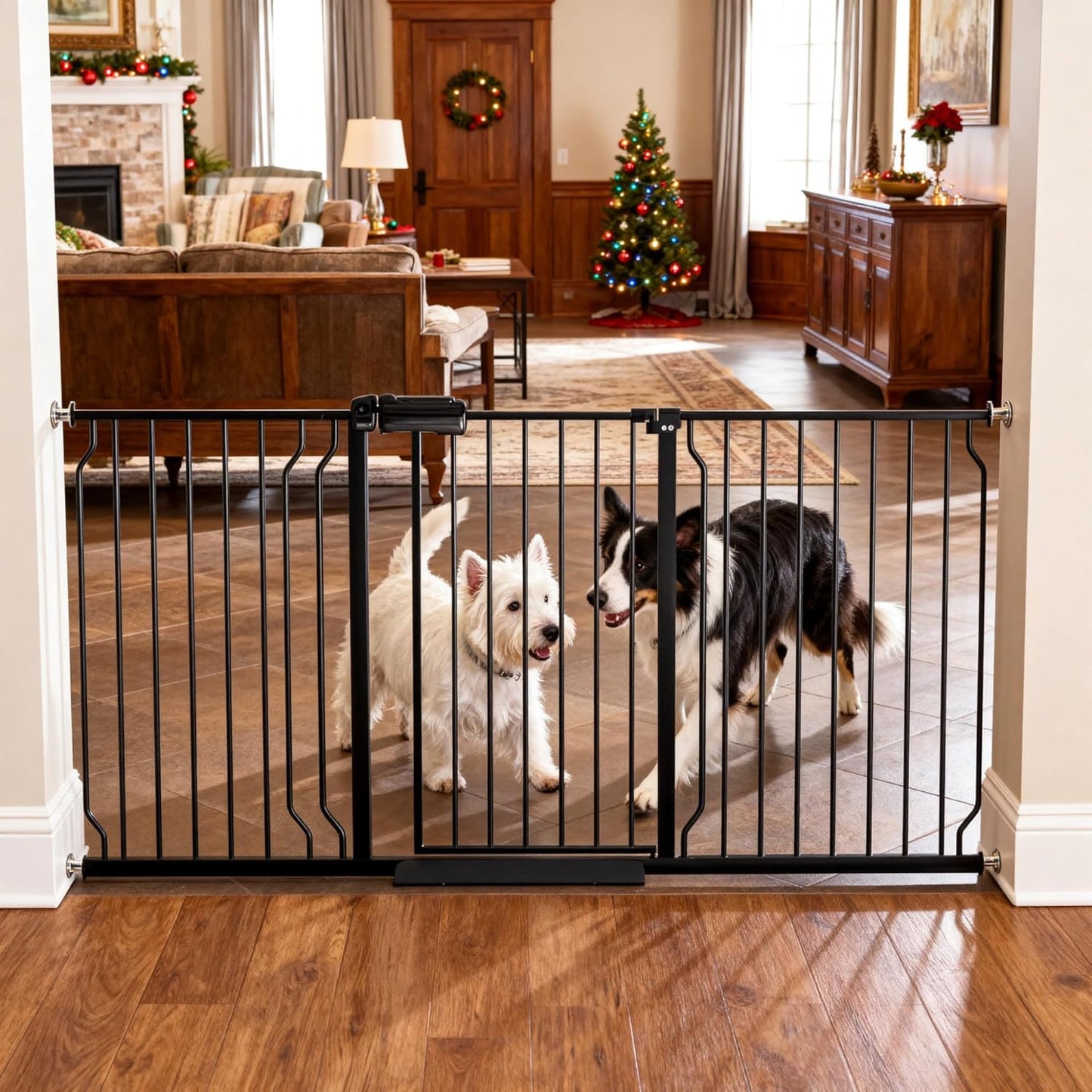 Extra Wide Baby Gates for Doorways 71.65"-85.82" Extra Wide Baby Gate Dog gate Pressure Mounted No Drilling with Walk-Through, Auto-Close & Dual-Direction Swing for Large Wide Opening Black