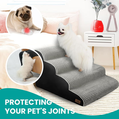 Dog Stairs for Bed 15.8'' H, 3 Step Dog Ramp for Small Dogs and Cats, Curved Dogs Steps for Sofa Couch or Chair, Portable Pet Stairs for High Bed Climbing, Non-Slip Balanced Pet Step Indoor, Brown