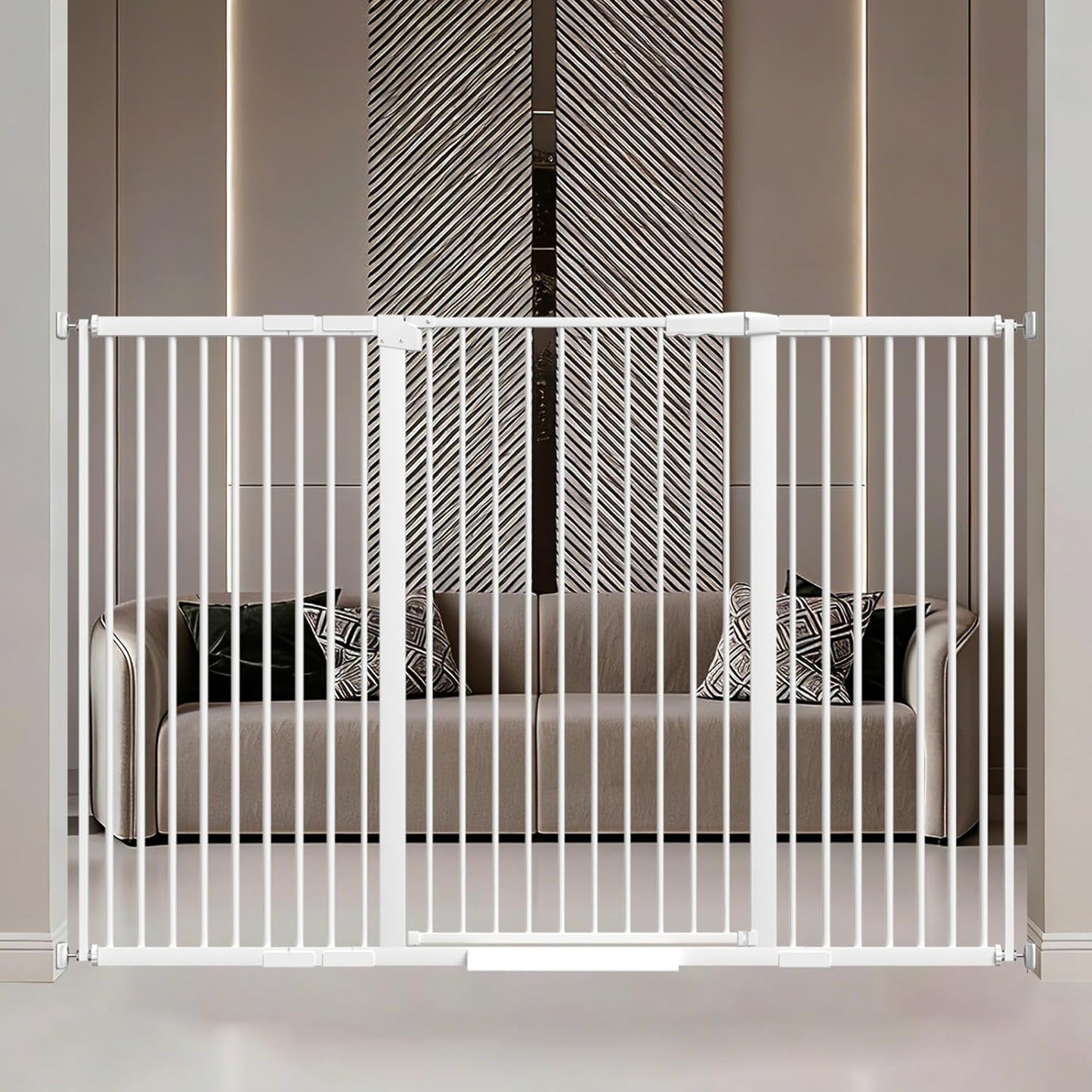 AiWMGL 40.55" Tall, 53.74-61.61 Inch Wide, 1.37" Ultra Narrow Spacing Dog Pet Baby Gate Indoor for Doorway Hallway, Pressure Mounted 54 55 56 57 58 59 60 61 Inches Wide