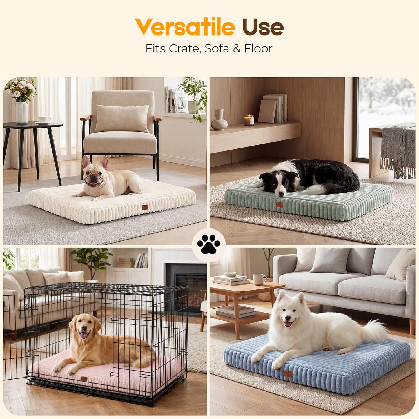 Orthopedic Dog Bed for Large Dog, Waterproof Pet Bed,Non-Slip Bottom and Egg-Crate Foam with Removable Washable Cover Crate Bed,Cream,36"x27"x3"